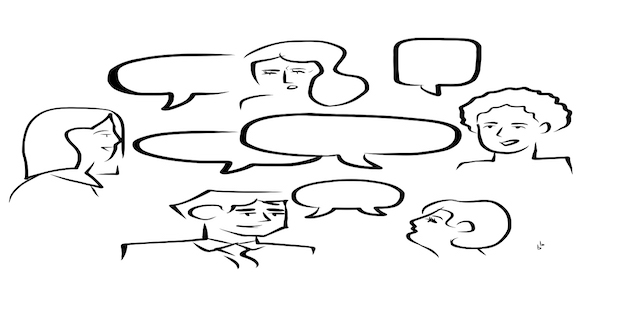 Cartoon image of several people talking