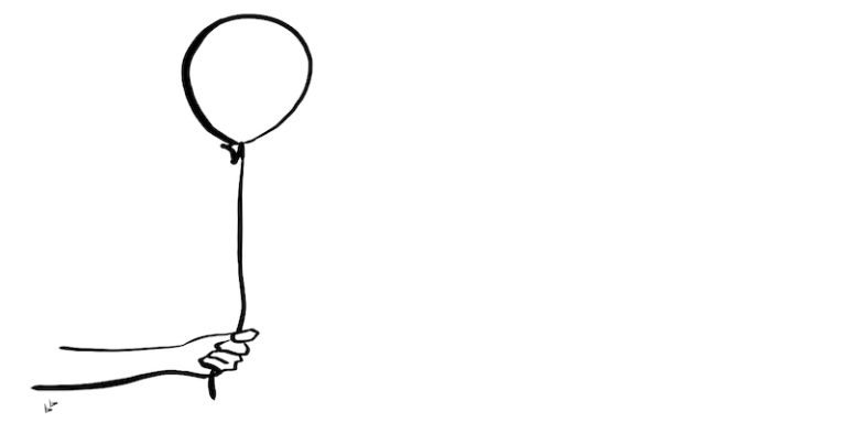 Drawing of a hand holding out a balloon